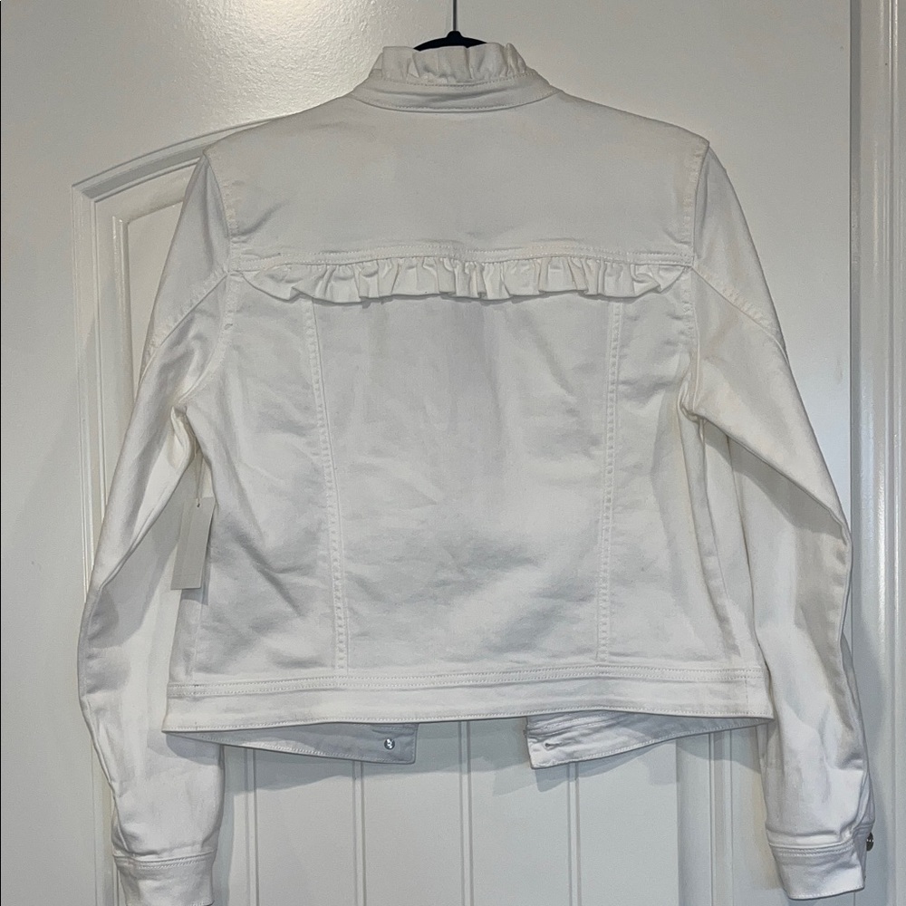 Kensie Ivory Ruffle Trim Jean Jacket - Picture 7 of 8